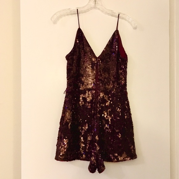 Guess Burgundy Sequined Romper - Picture 2 of 3
